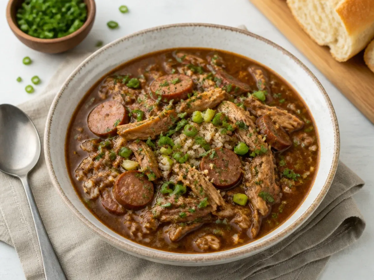 Rustic duck and andouille crockpot gumbo recipe with dark roux