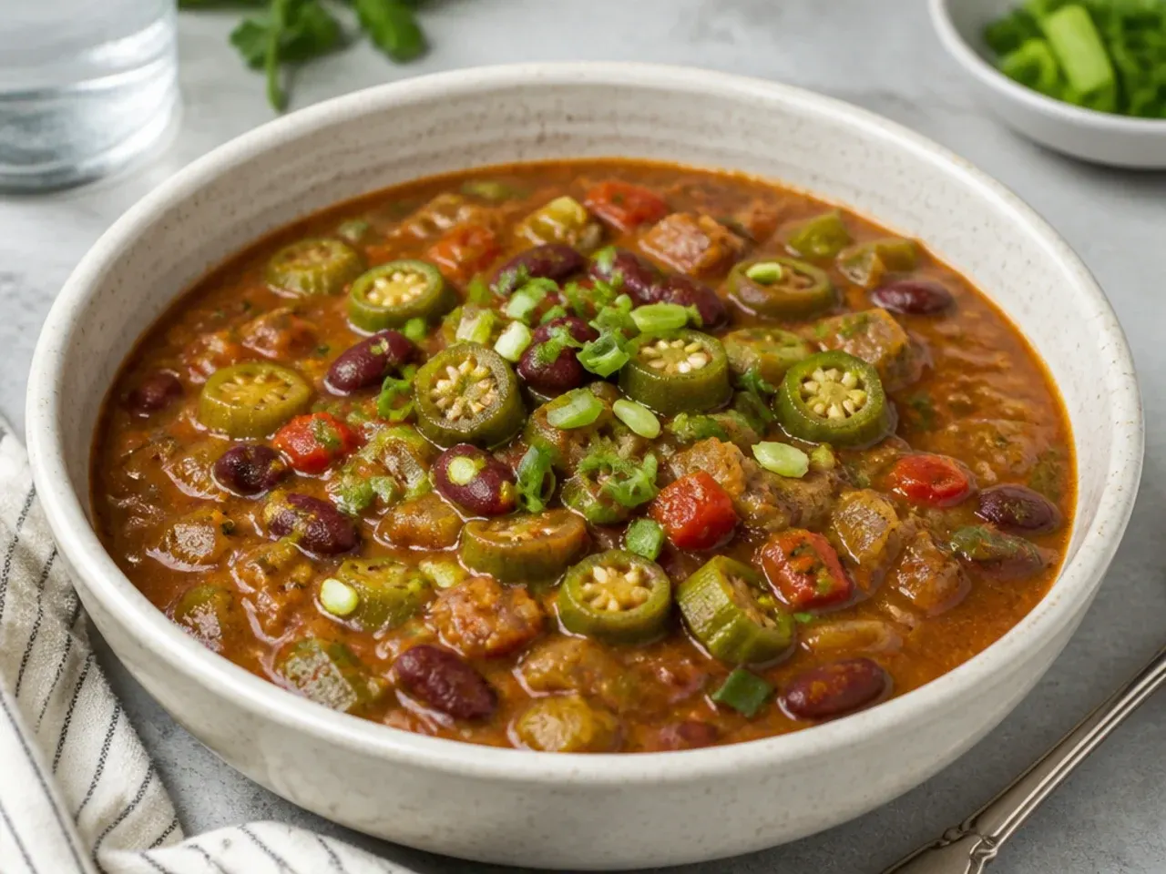 Minimal vegetarian crockpot gumbo recipe with okra, red beans and vegetables