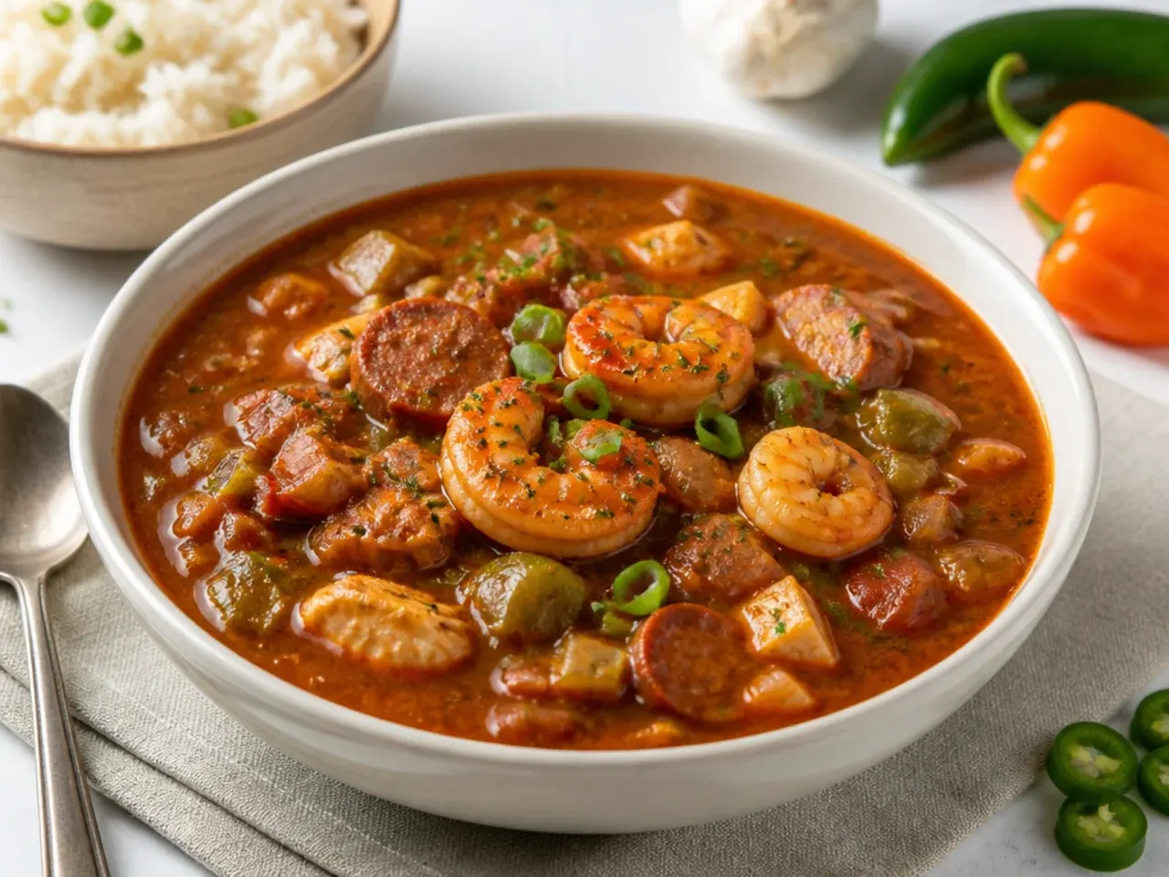 Bold extra-spicy Cajun crockpot gumbo recipe with jalapeno and habanero