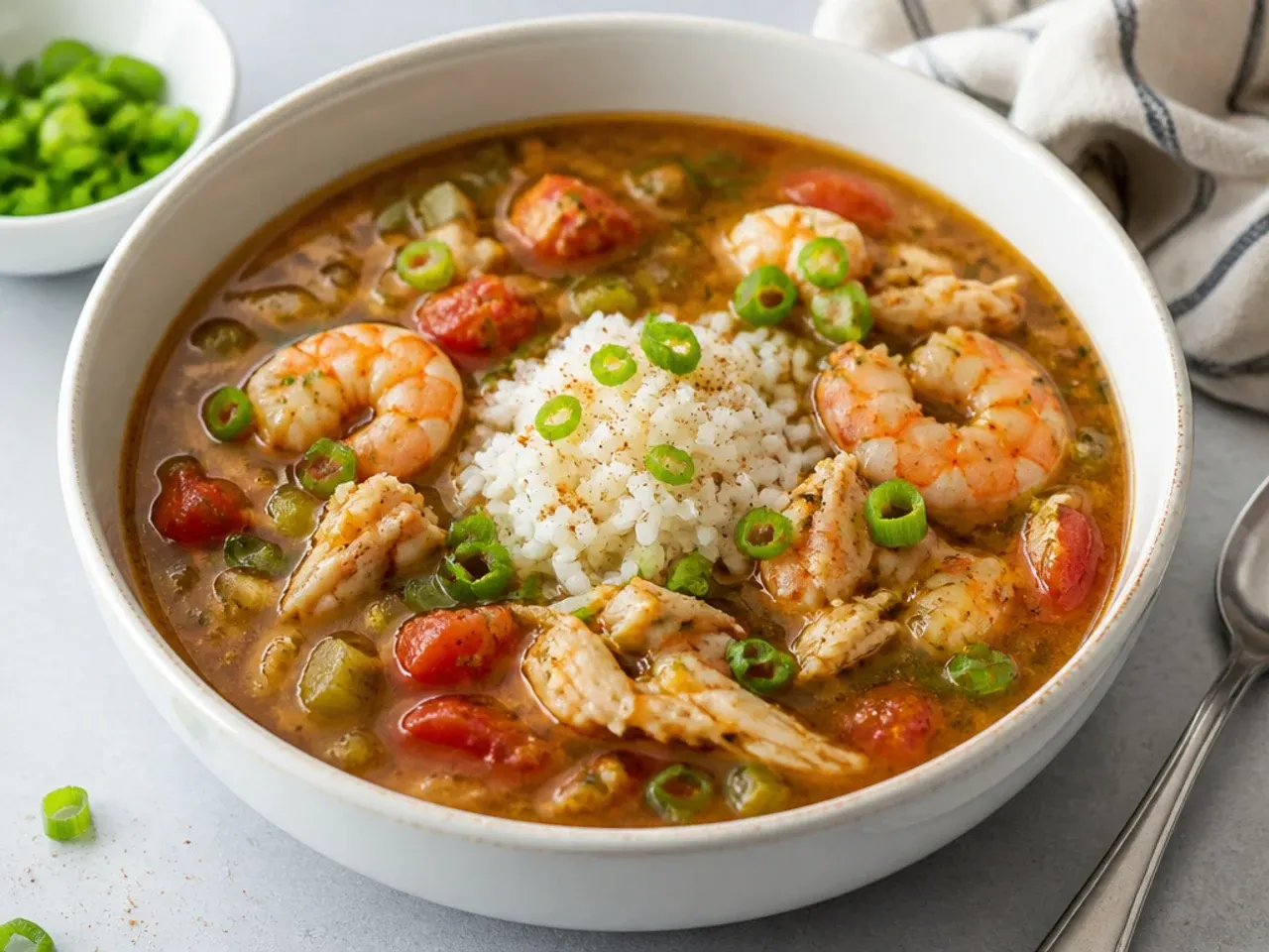 Delicate shrimp and crab seafood crockpot gumbo recipe with a light roux