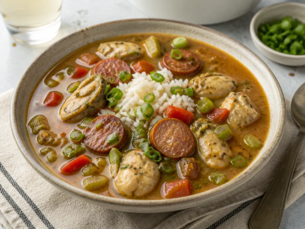 Elegant oyster and andouille crockpot gumbo recipe with a light copper roux