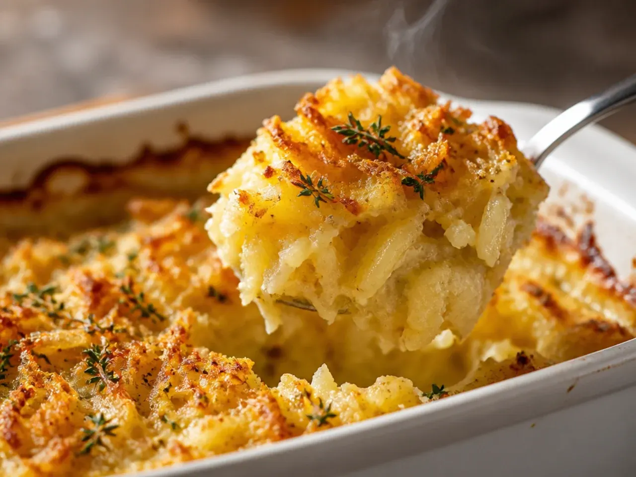 Rustic crockpot hashbrown casserole made with chunky diced potatoes instead of shredded.