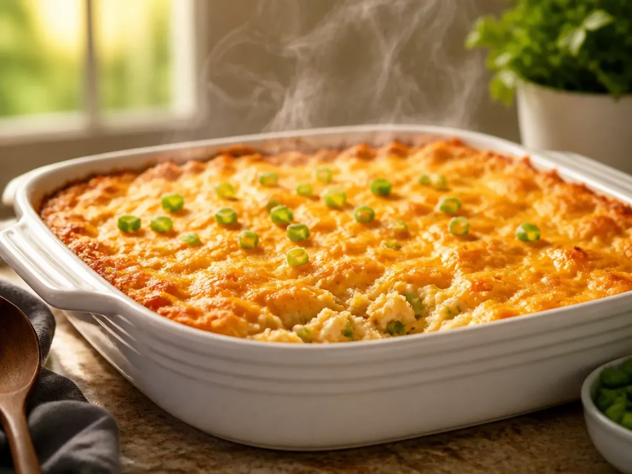 Large family-size crockpot hashbrown casserole in an oversized oval slow cooker.