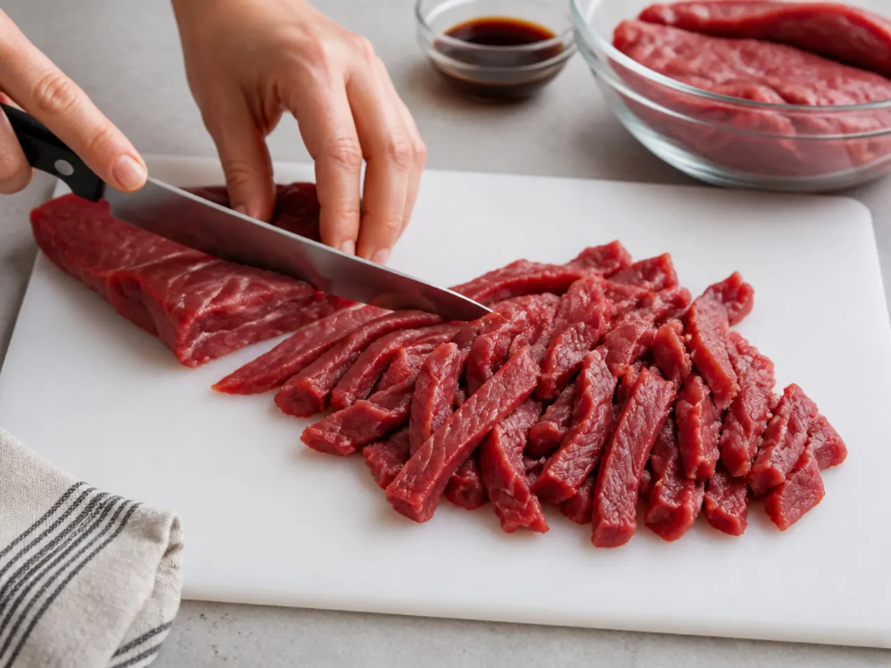 crockpot mongolian beef — step 1: slice the beef
