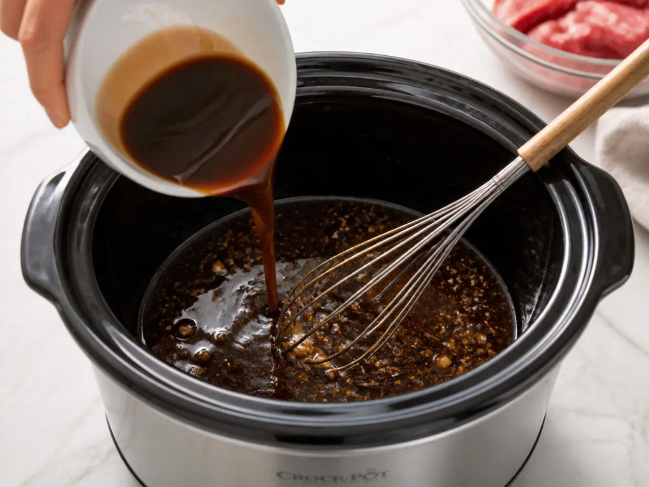crockpot mongolian beef — step 3: build the sauce in the crock
