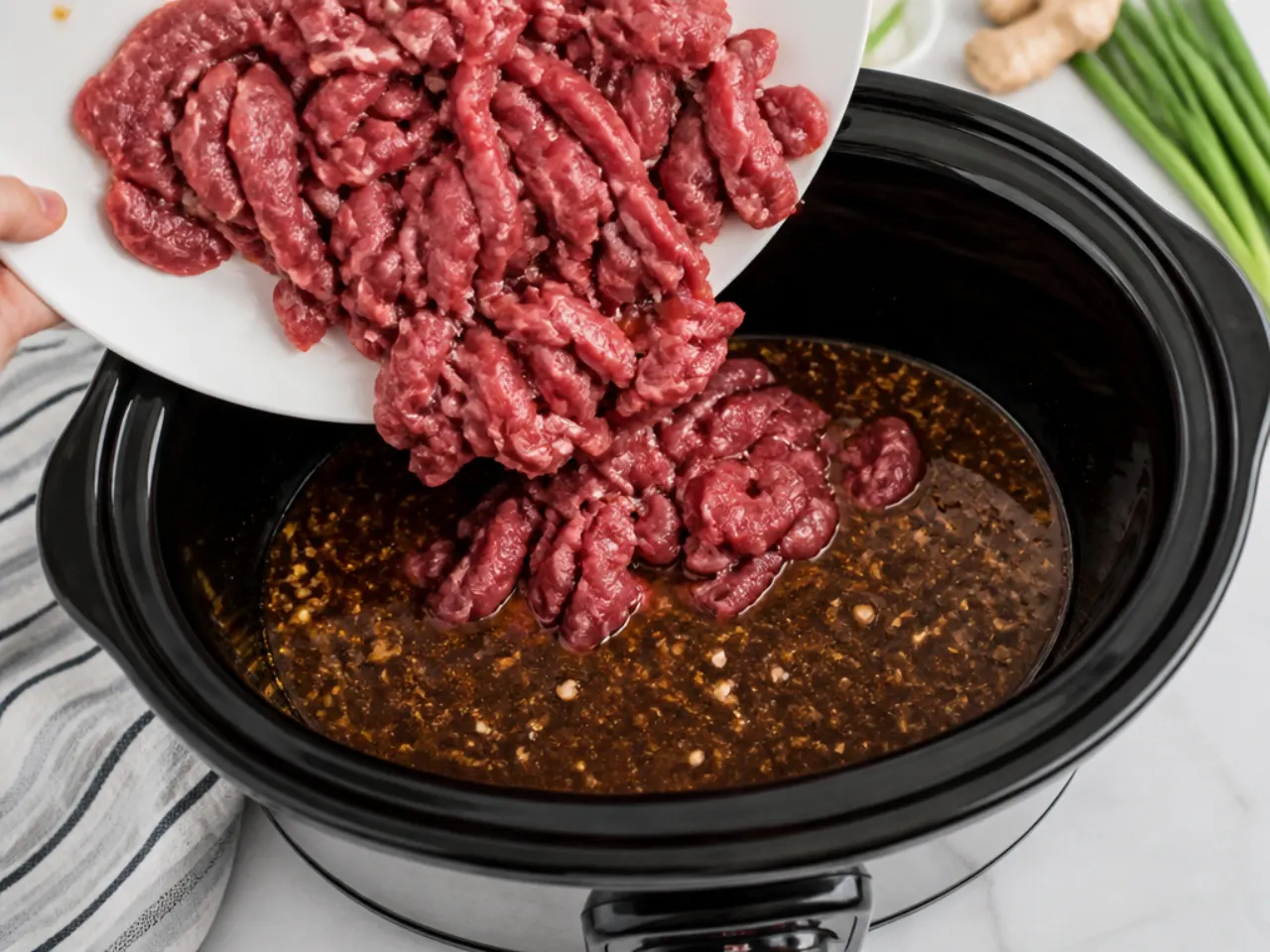 crockpot mongolian beef — step 4: add the beef
