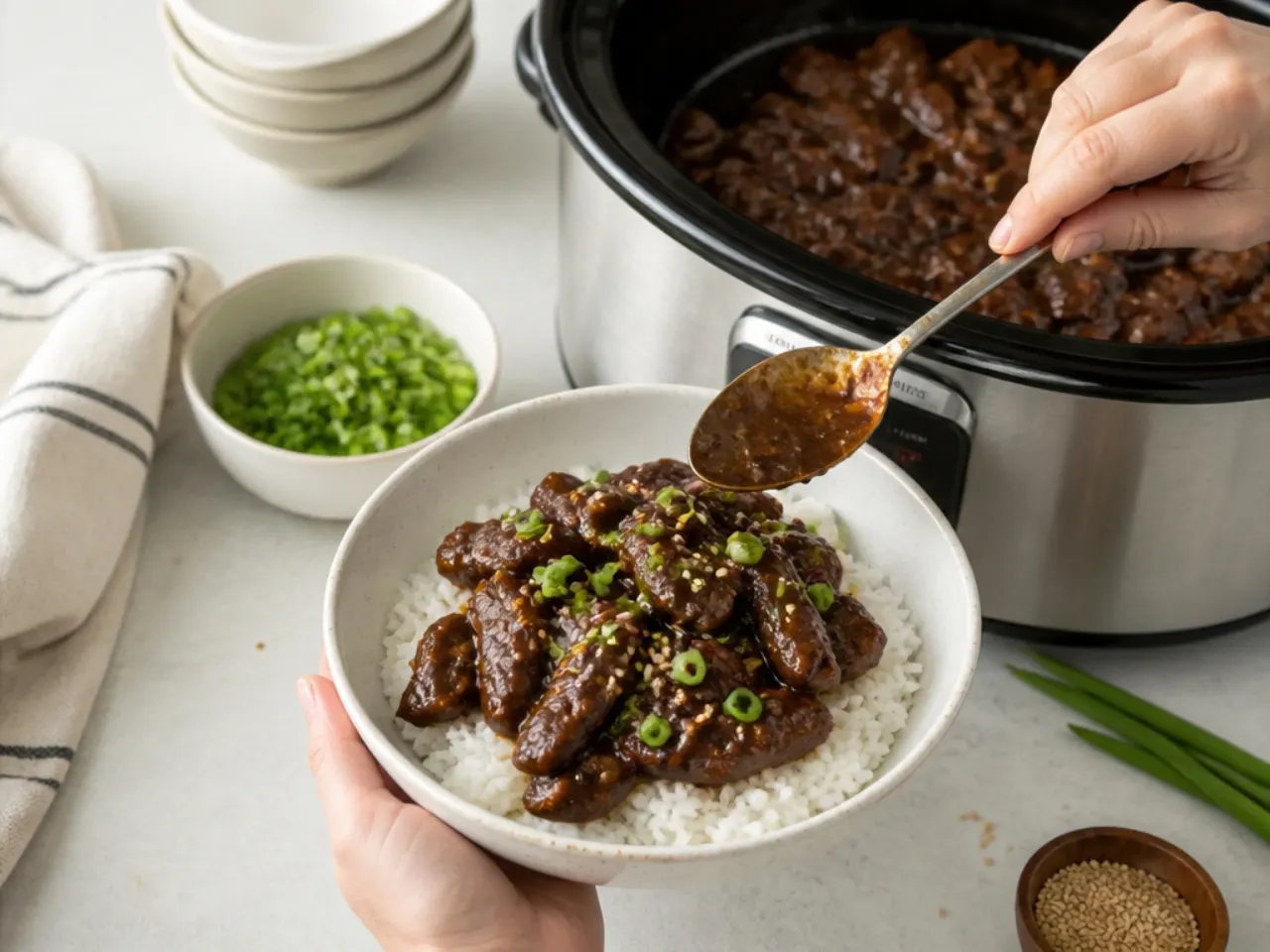 crockpot mongolian beef — step 7: finish and serve