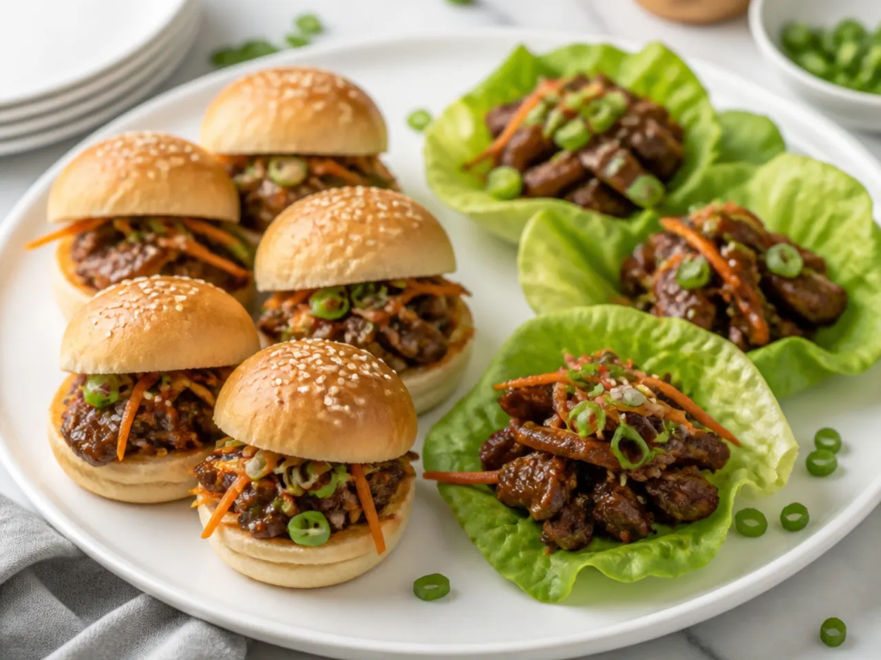 Playful Mongolian beef sliders and lettuce wraps for a party