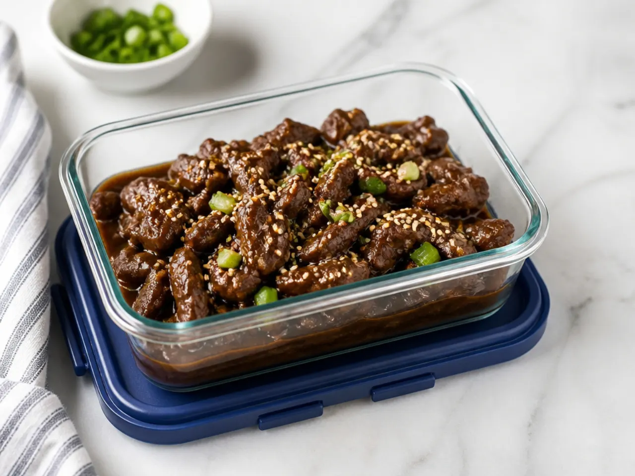 Storing and reheating leftover crockpot Mongolian beef in a container