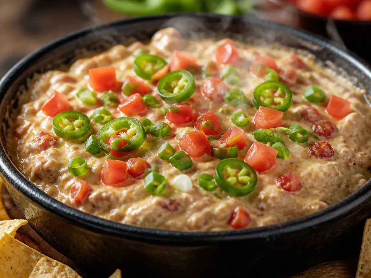Cooked sausage crumbles and cubed cream cheese being layered into a crockpot for cozy rotel dip
