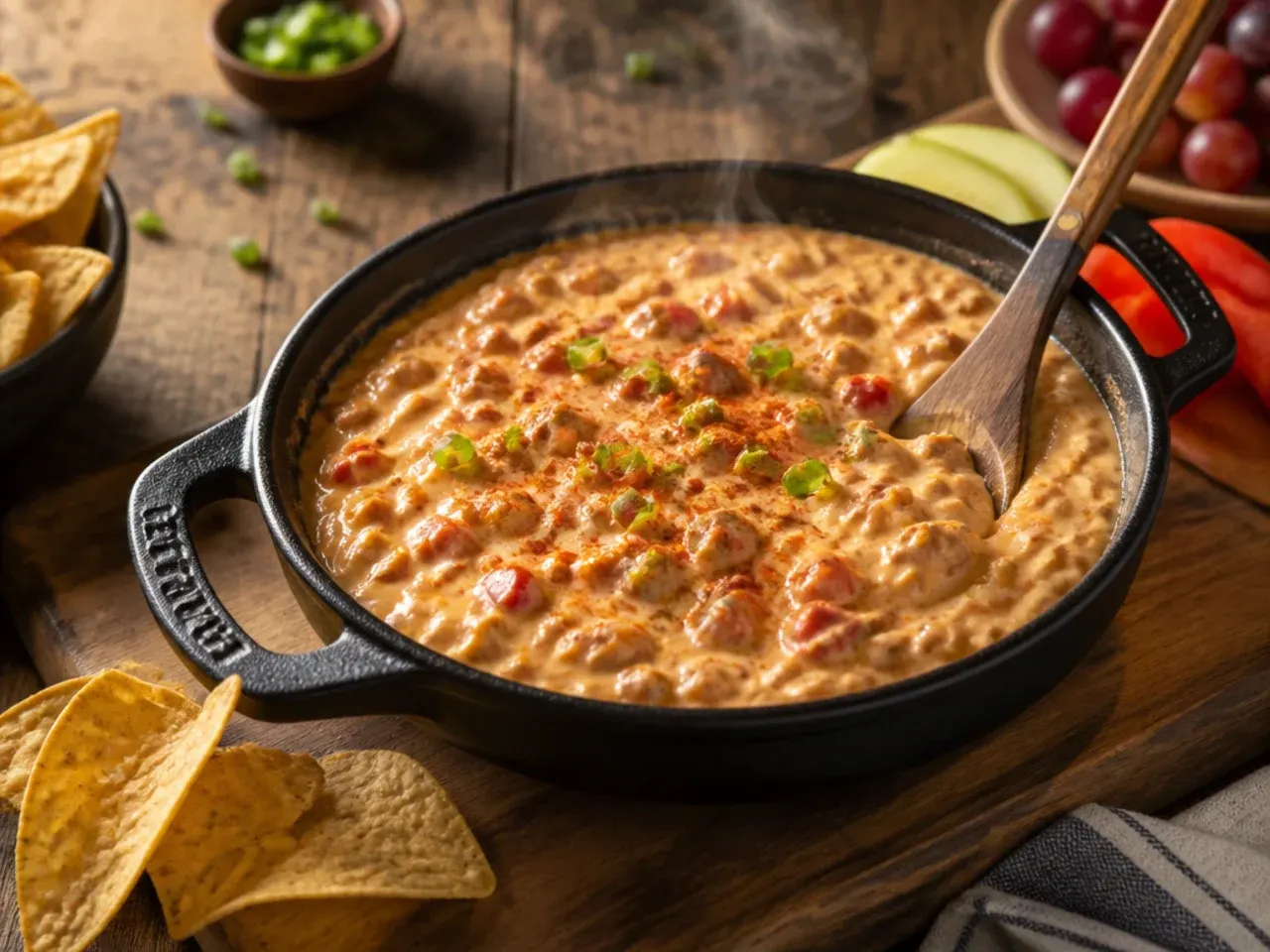 Shredded cheddar cheese tossed with cornflour next to cubes of cream cheese for a Velveeta-free rotel dip