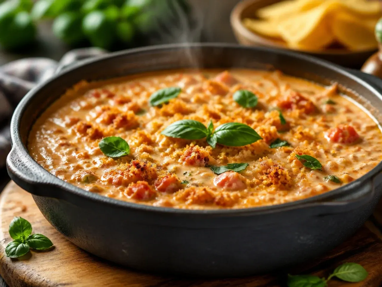 A spoon lifting a smooth, creamy scoop of rotel dip showing an extra cream cheese ratio