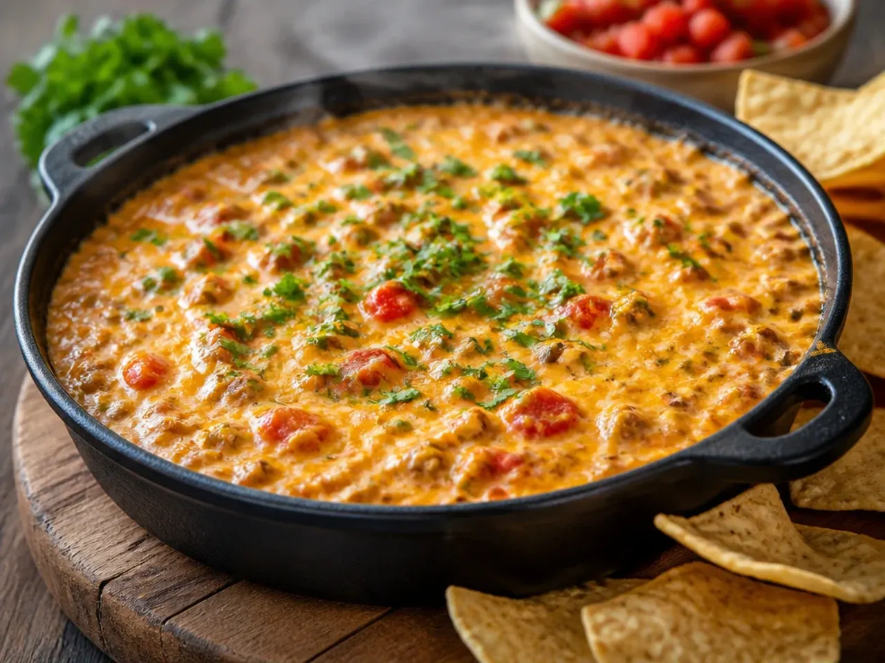 Shredded pepper jack cheese being stirred into an already-melted crockpot rotel dip for extra cheesiness