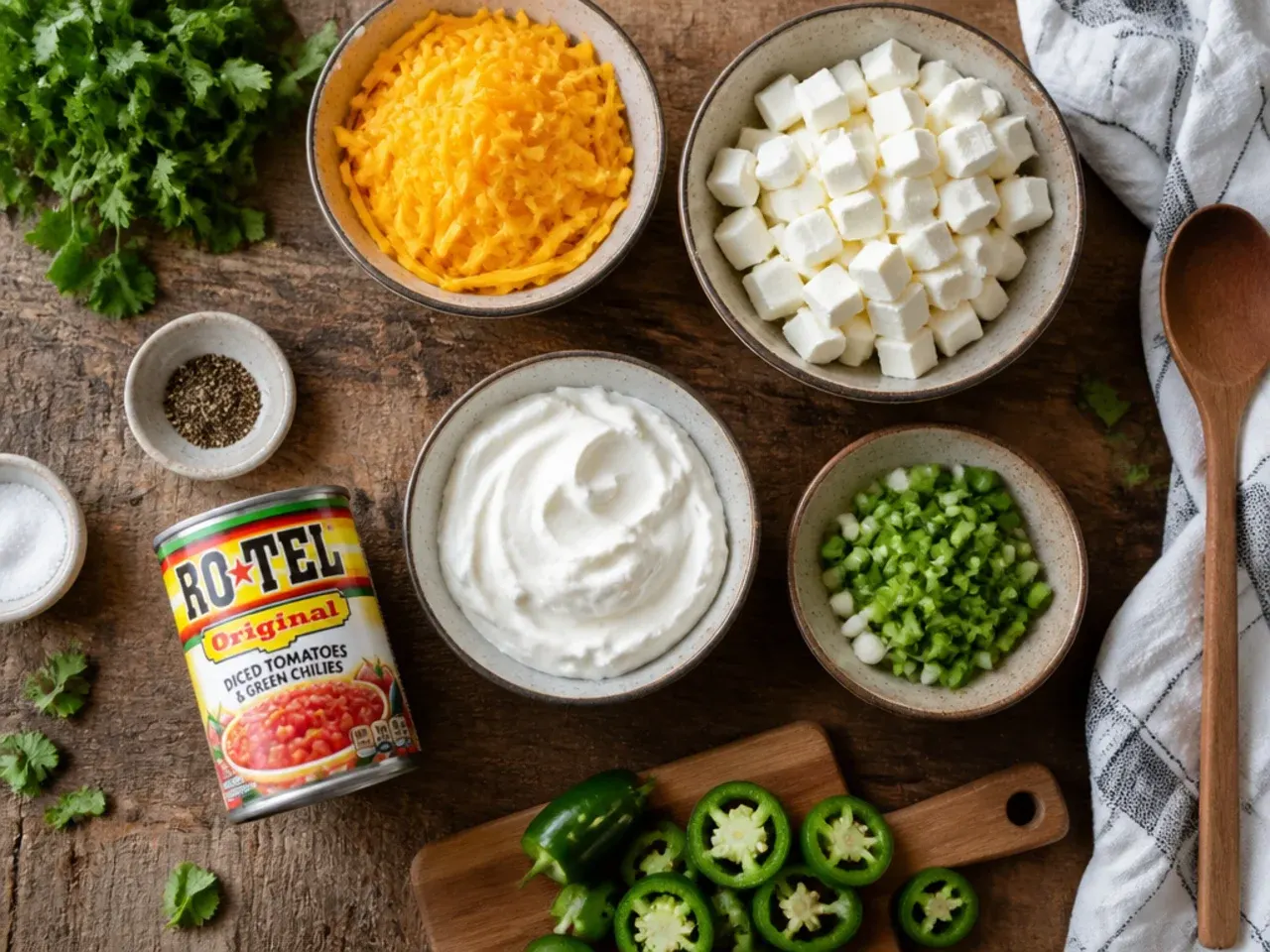 A hand stirring a wooden spoon through a pot of melted, evenly combined crockpot rotel dip