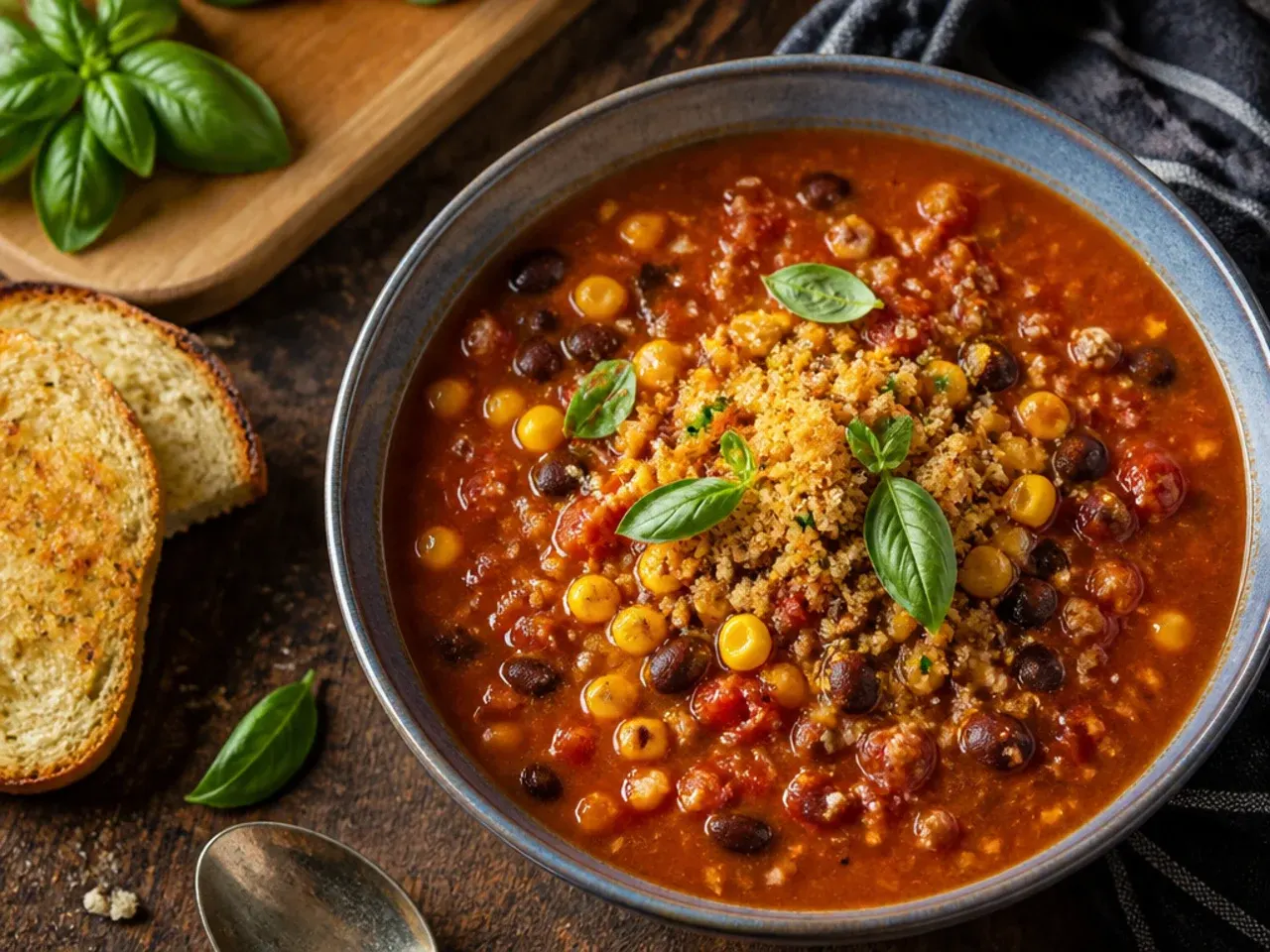 Six simple ingredients laid out next to a slow cooker for easy taco soup