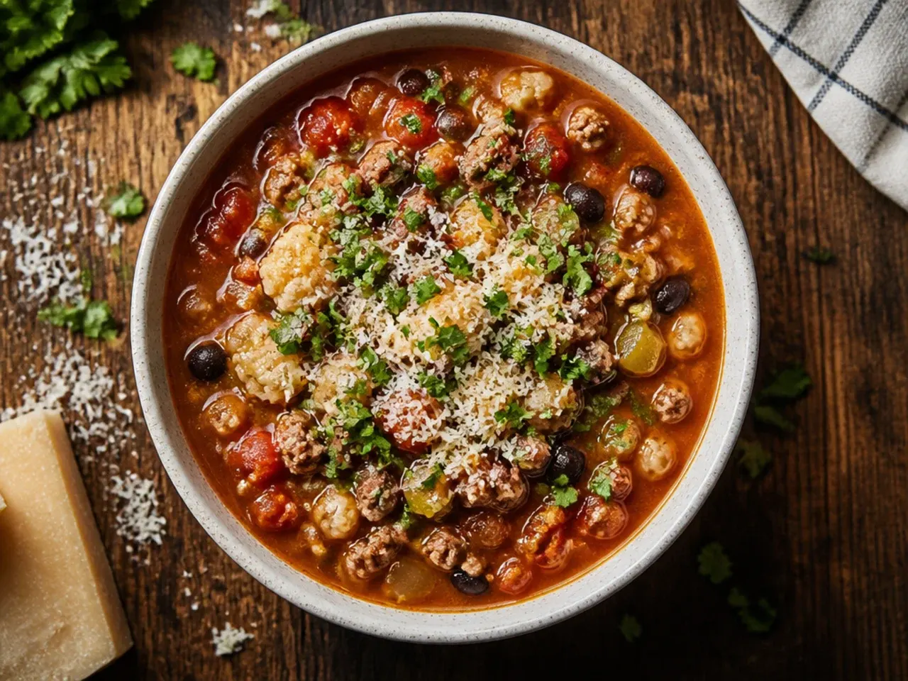 Low-carb crockpot taco soup with cauliflower rice and avocado