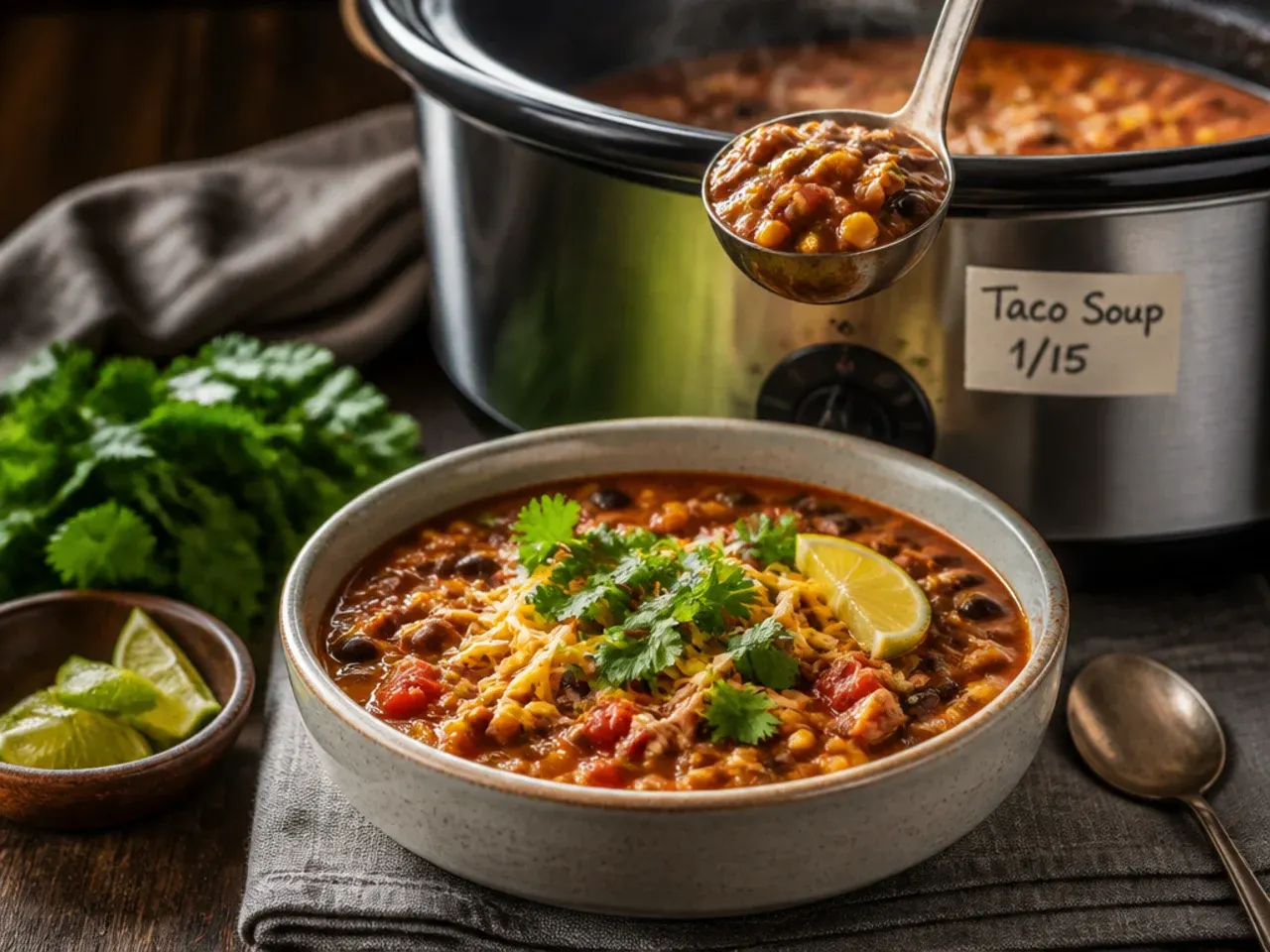 Freezer bag of uncooked crockpot taco soup ingredients ready to freeze