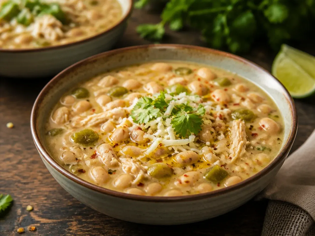 Five ingredients for easy dump-and-go white chicken chili in a crockpot