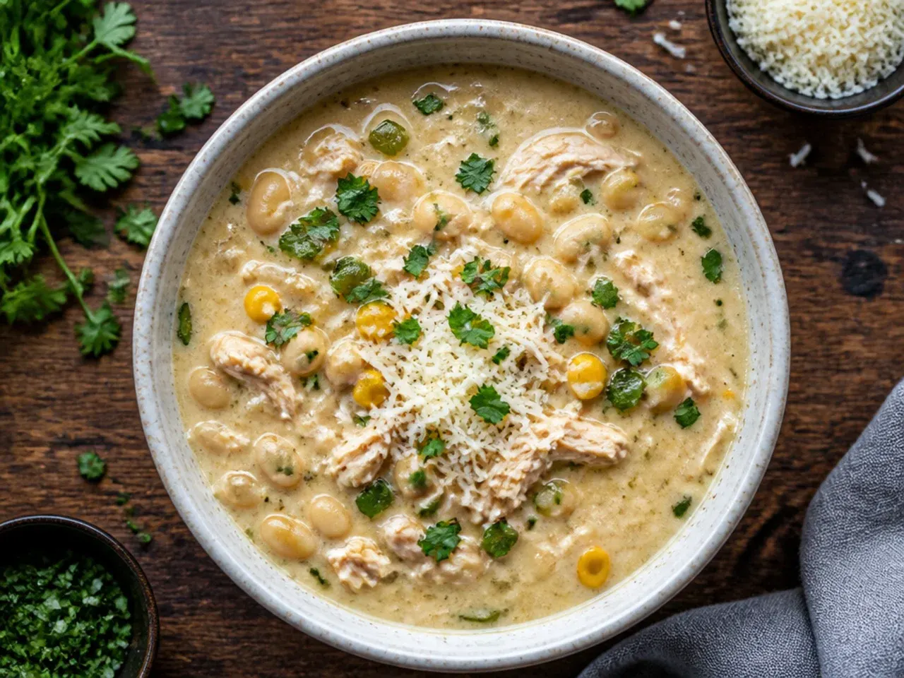 Budget-friendly white chicken chili made with pantry staple ingredients