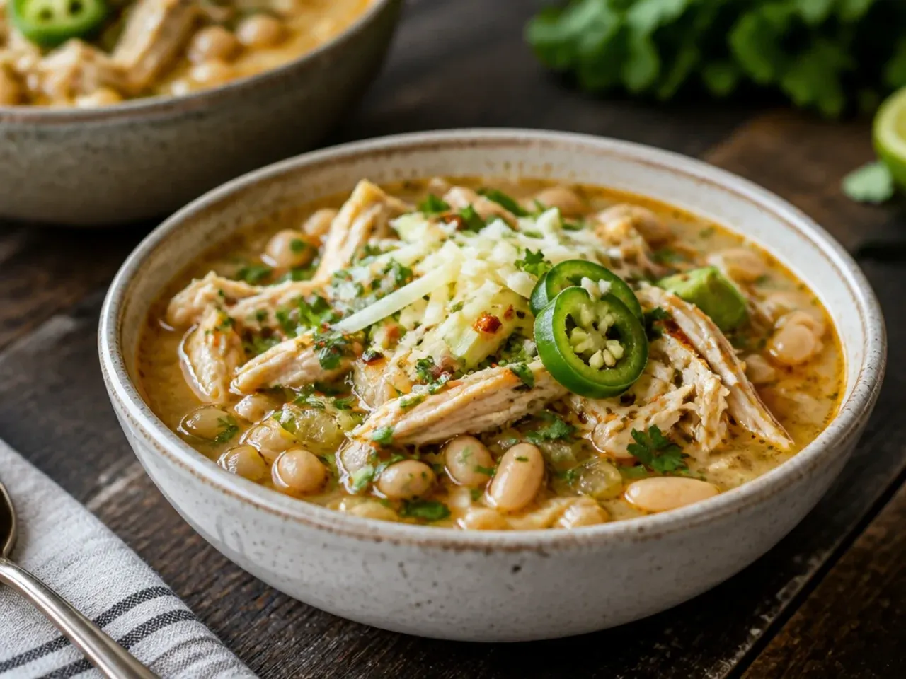 Weeknight white chicken chili cooked quickly on the high setting