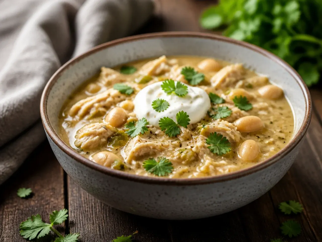 One-pot method for white chicken chili with sautéed onions and garlic