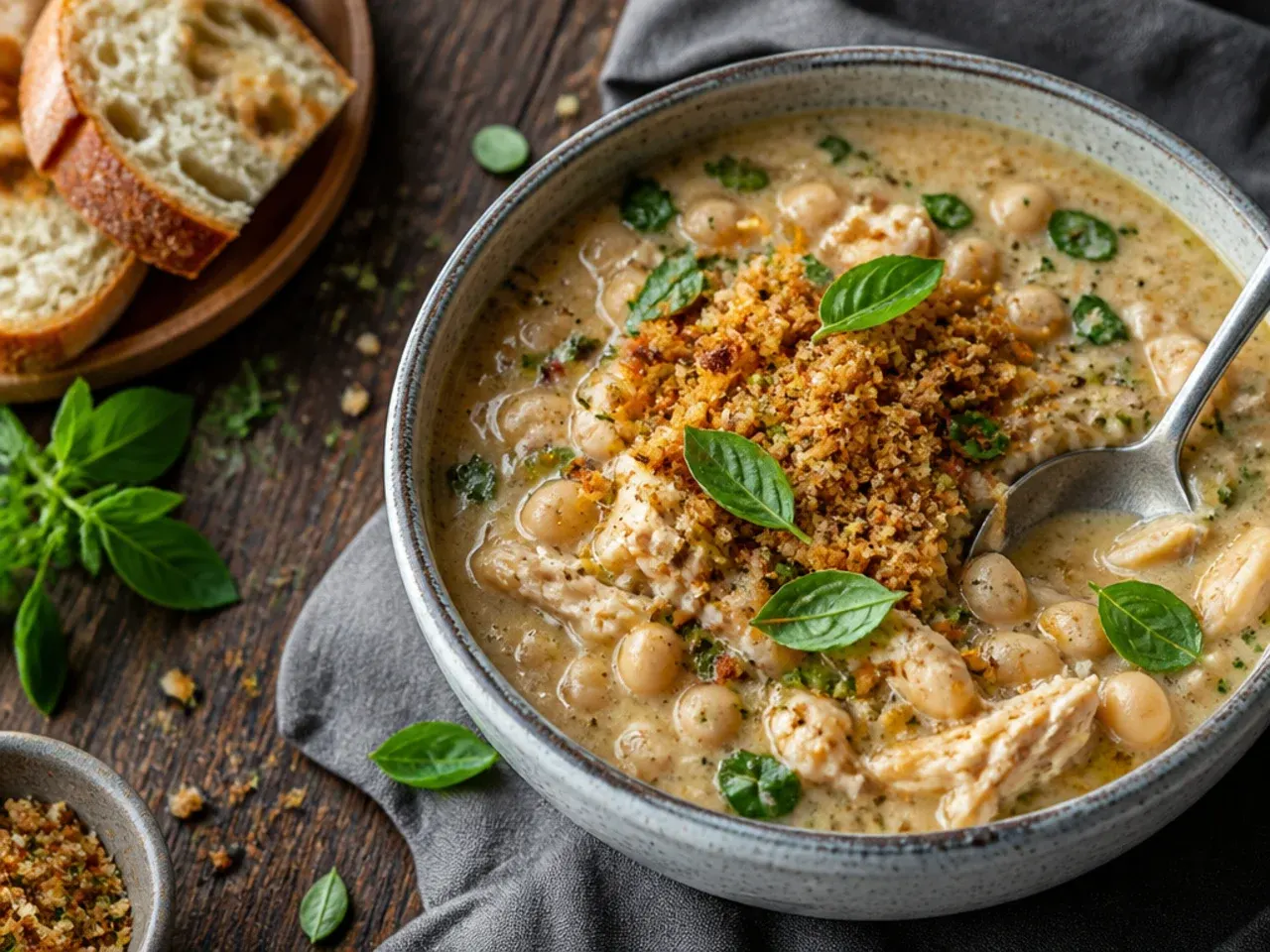 Meatless vegetarian white bean chili with chickpeas