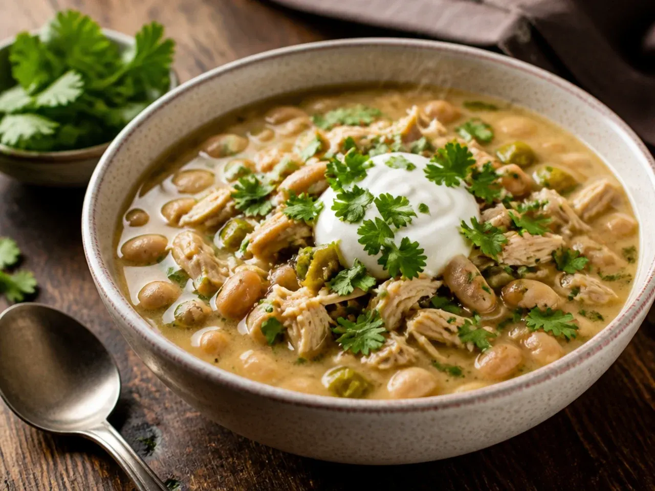 White chicken chili made in an Instant Pot pressure cooker