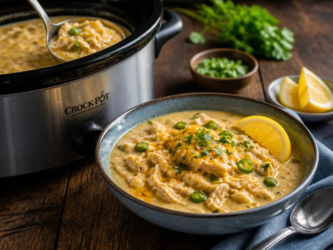 Jalapeno popper-inspired white chicken chili with bacon and cream cheese