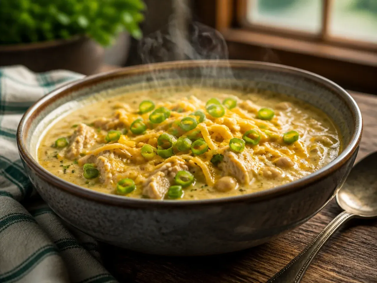 Freezer-friendly white chicken chili portioned into containers