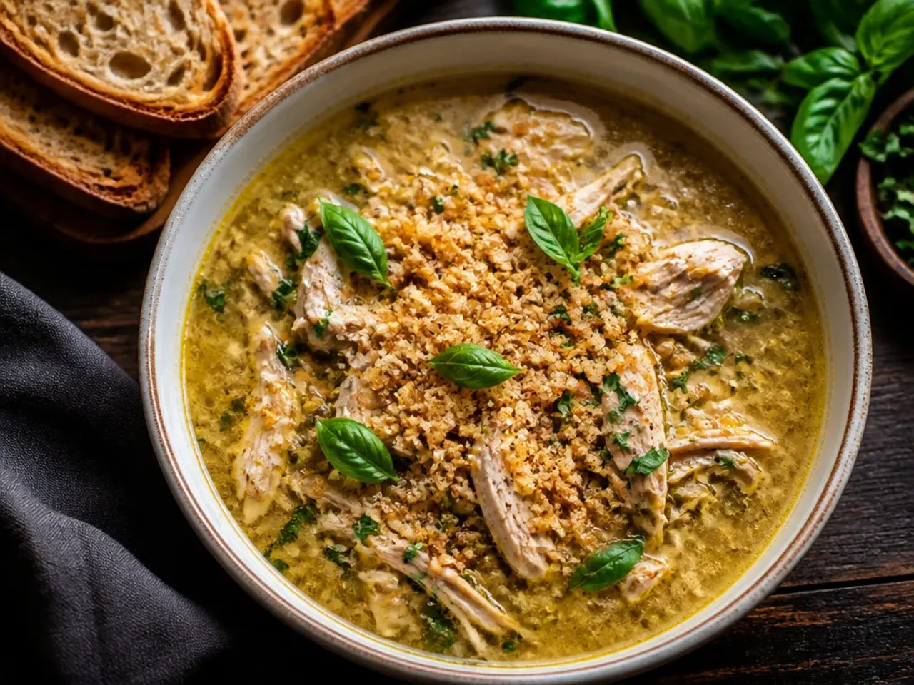 No-bean white chicken chili with extra broth and courgette