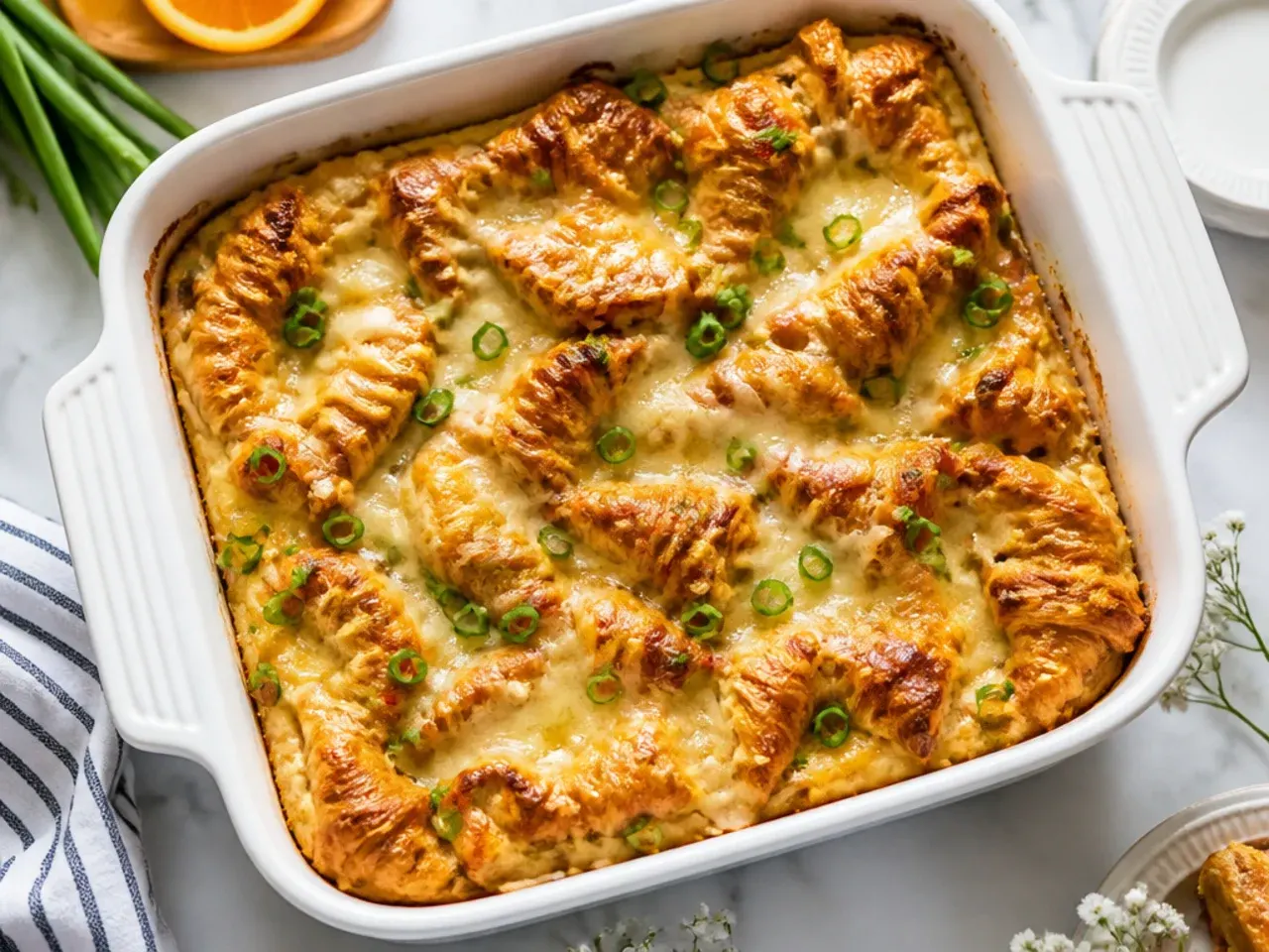 Budget-friendly croissant french toast casserole made with day-old croissants