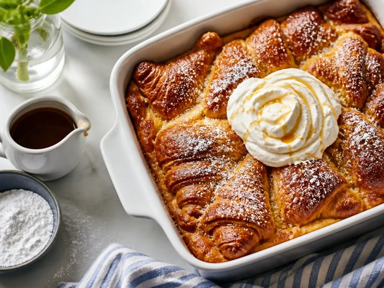 Quick individual portions of croissant french toast casserole in ramekins