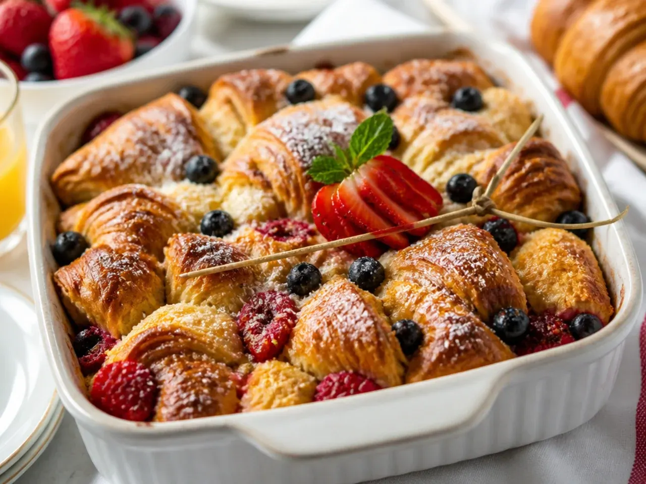 Homemade croissant french toast casserole made entirely from scratch