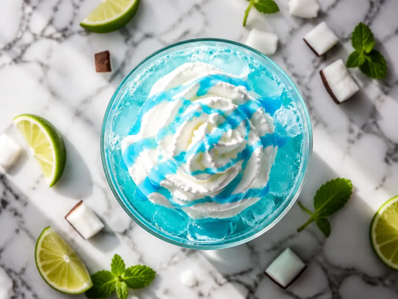 Iced blue Ocean Water copycat drink in a clear cup with a straw