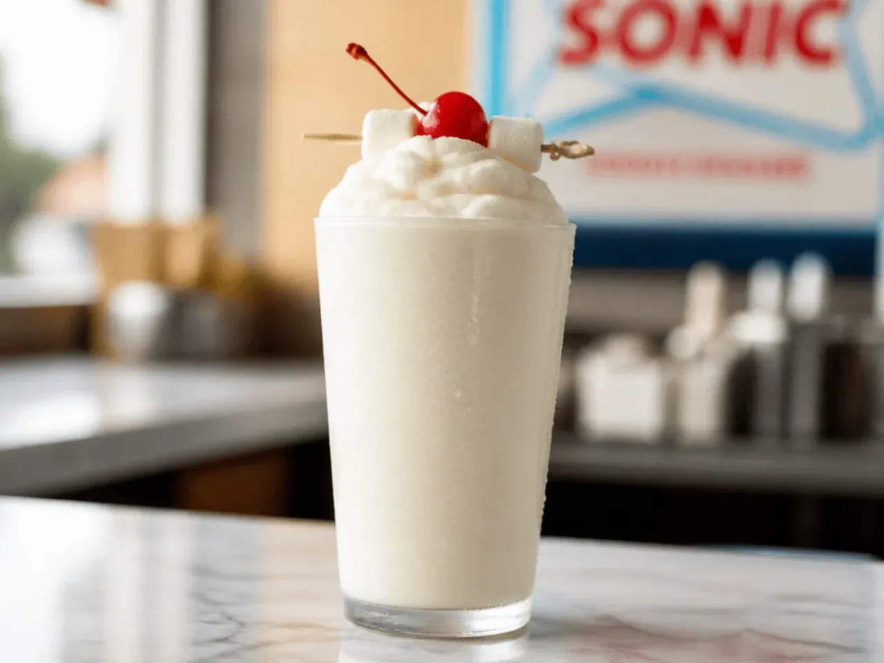 Sweet cream slush in a cup with a wide straw