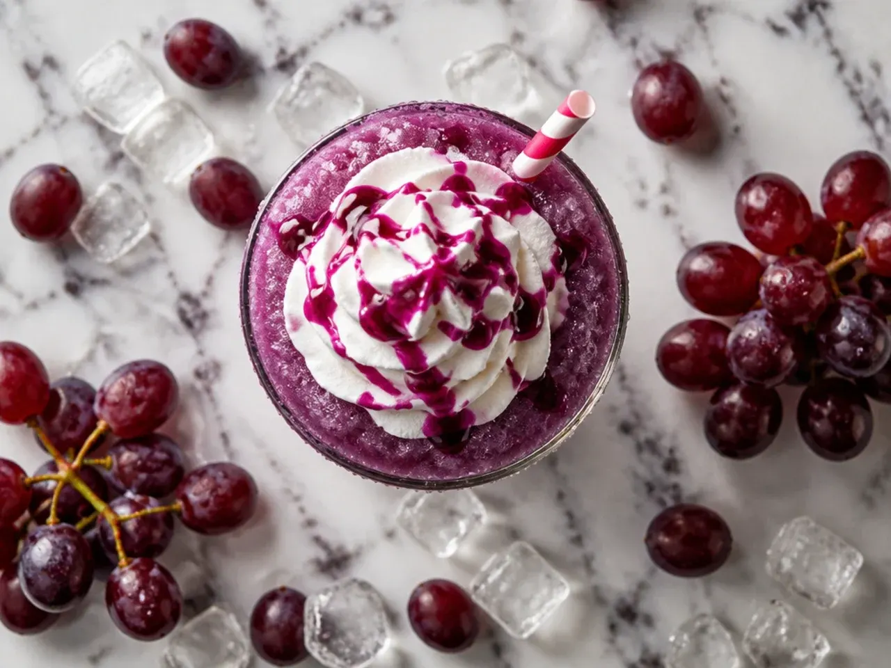 Classic purple grape slush topped with frozen grapes
