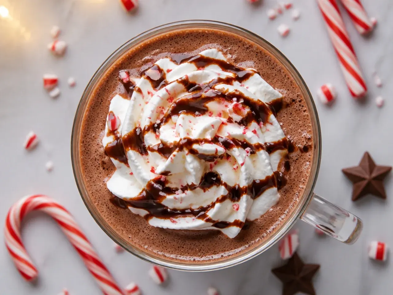 Easy three ingredient hot cocoa in small mugs topped with mini marshmallows