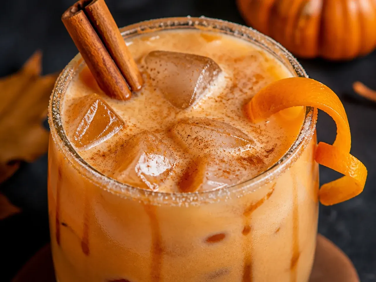 Spiced pumpkin chai in a mug with whipped cream and a cinnamon stick, steam rising