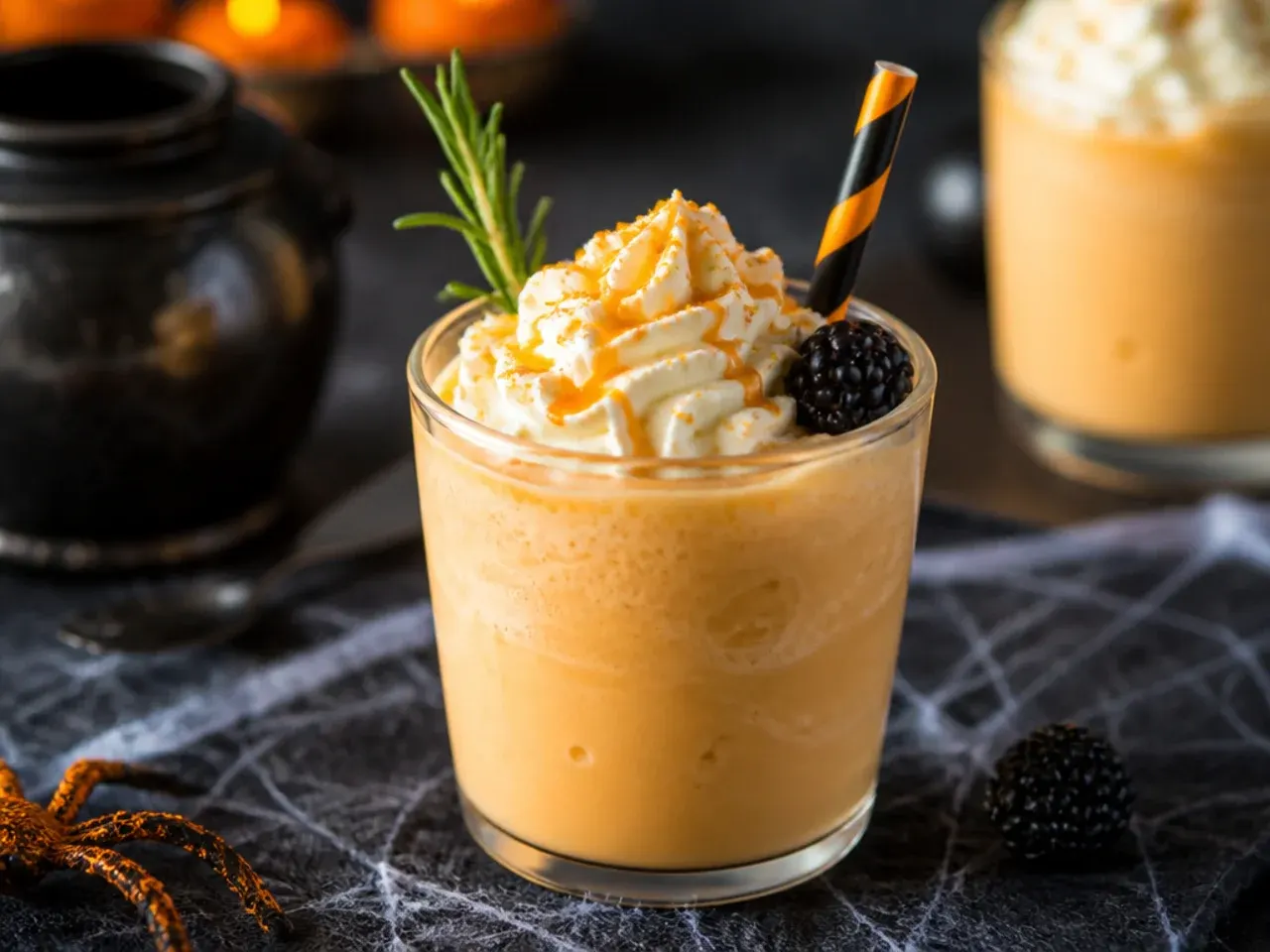 Creamy orange frappe in a glass with whipped cream and orange zest garnish