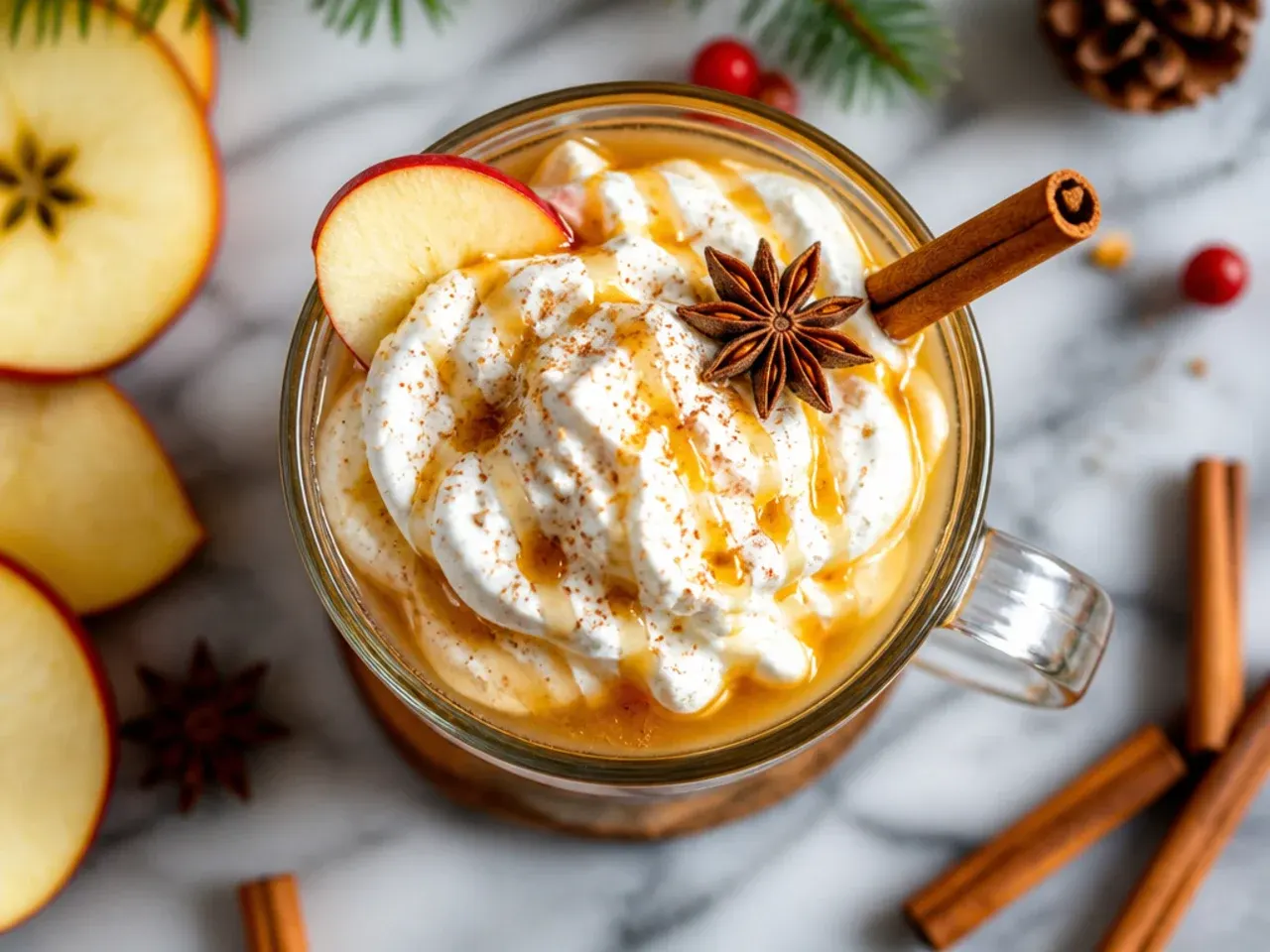 Easy spiced apple cider in a glass mug with cinnamon sticks and orange slices