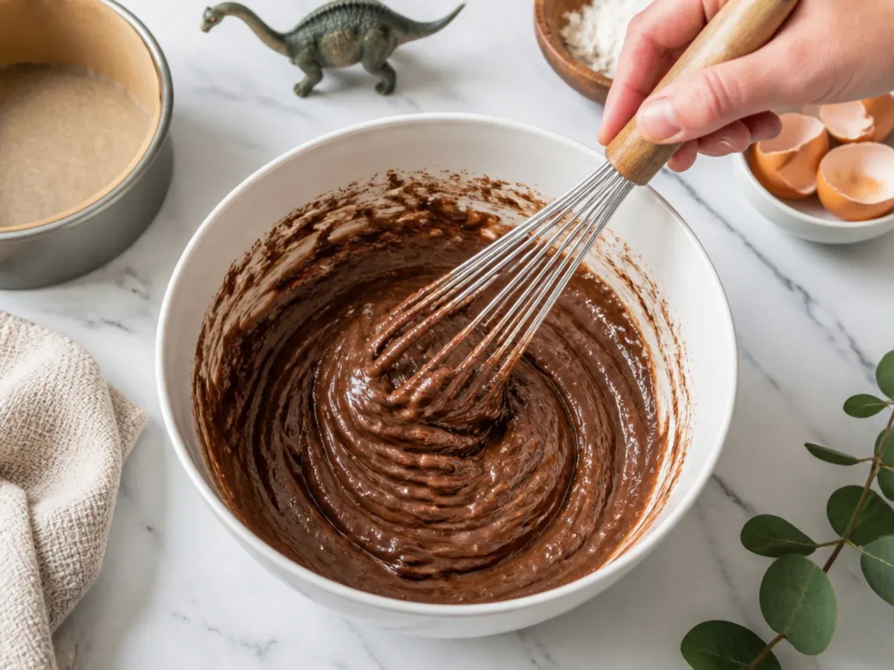 dinosaur birthday cake — step 2: mix the all-in-one batter