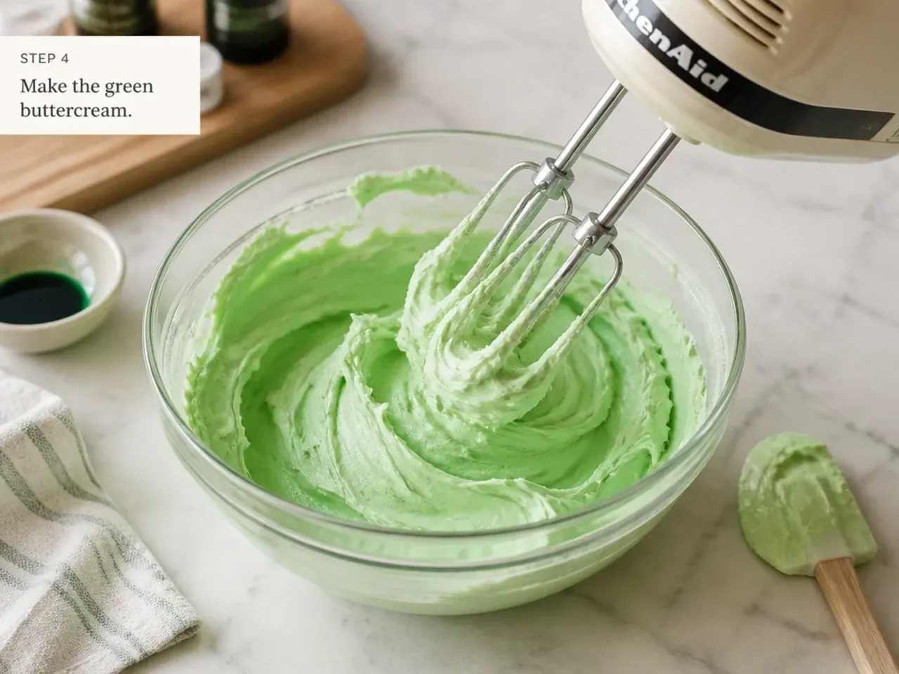 dinosaur birthday cake — step 4: make the green buttercream