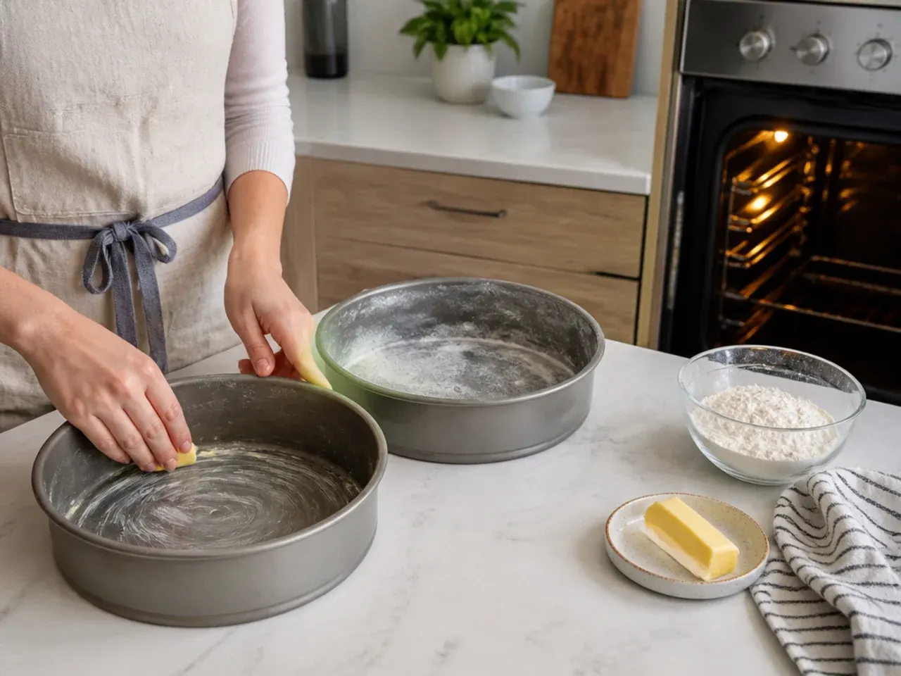 dinosaur cake designs — step 1: prep the tins and oven
