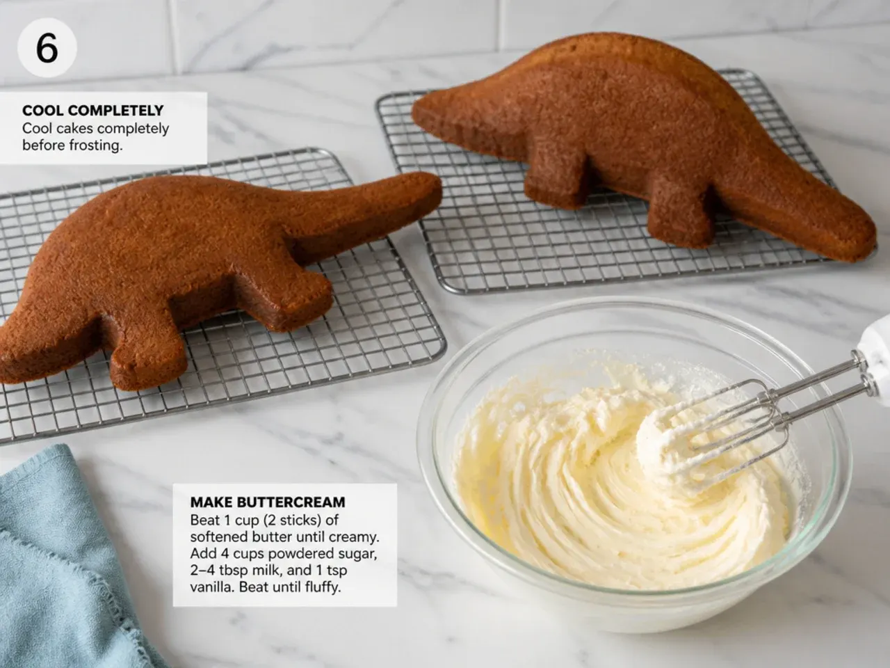 dinosaur cake designs — step 6: cool completely and make buttercream