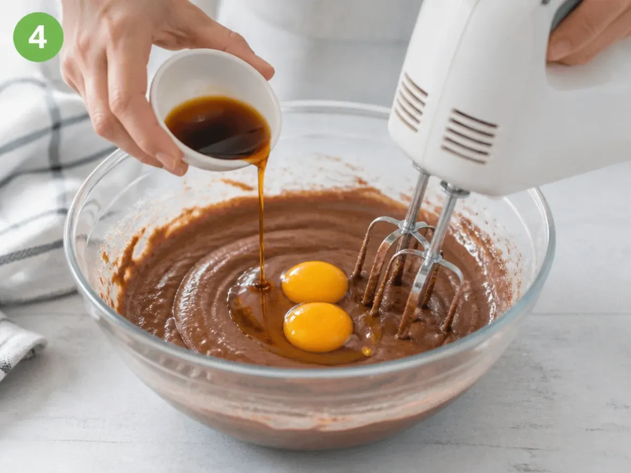 dinosaur cake for boys — step 4: add eggs and vanilla