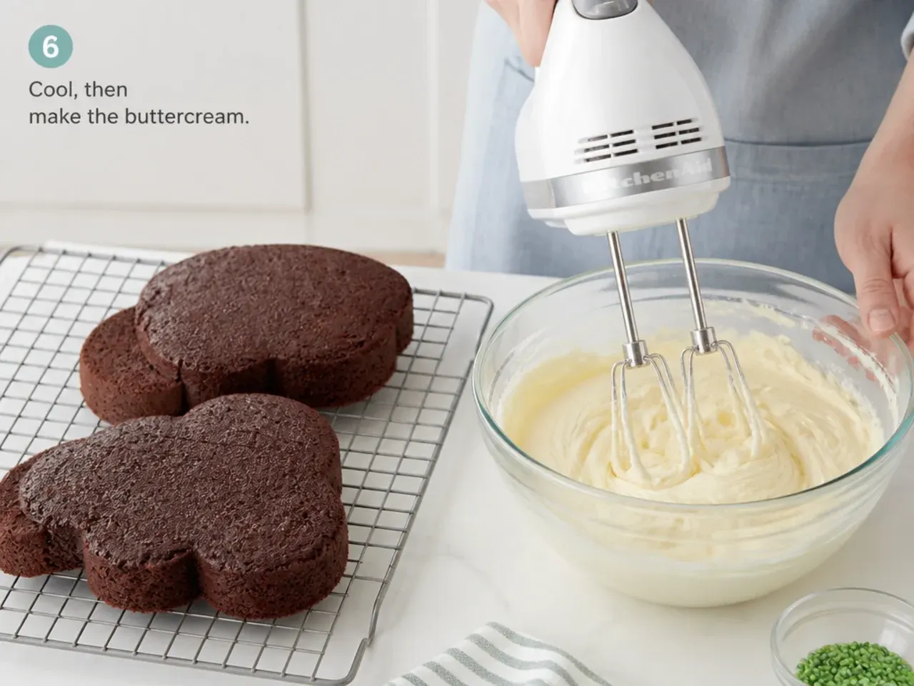 dinosaur cake ideas — step 6: cool, then make the buttercream