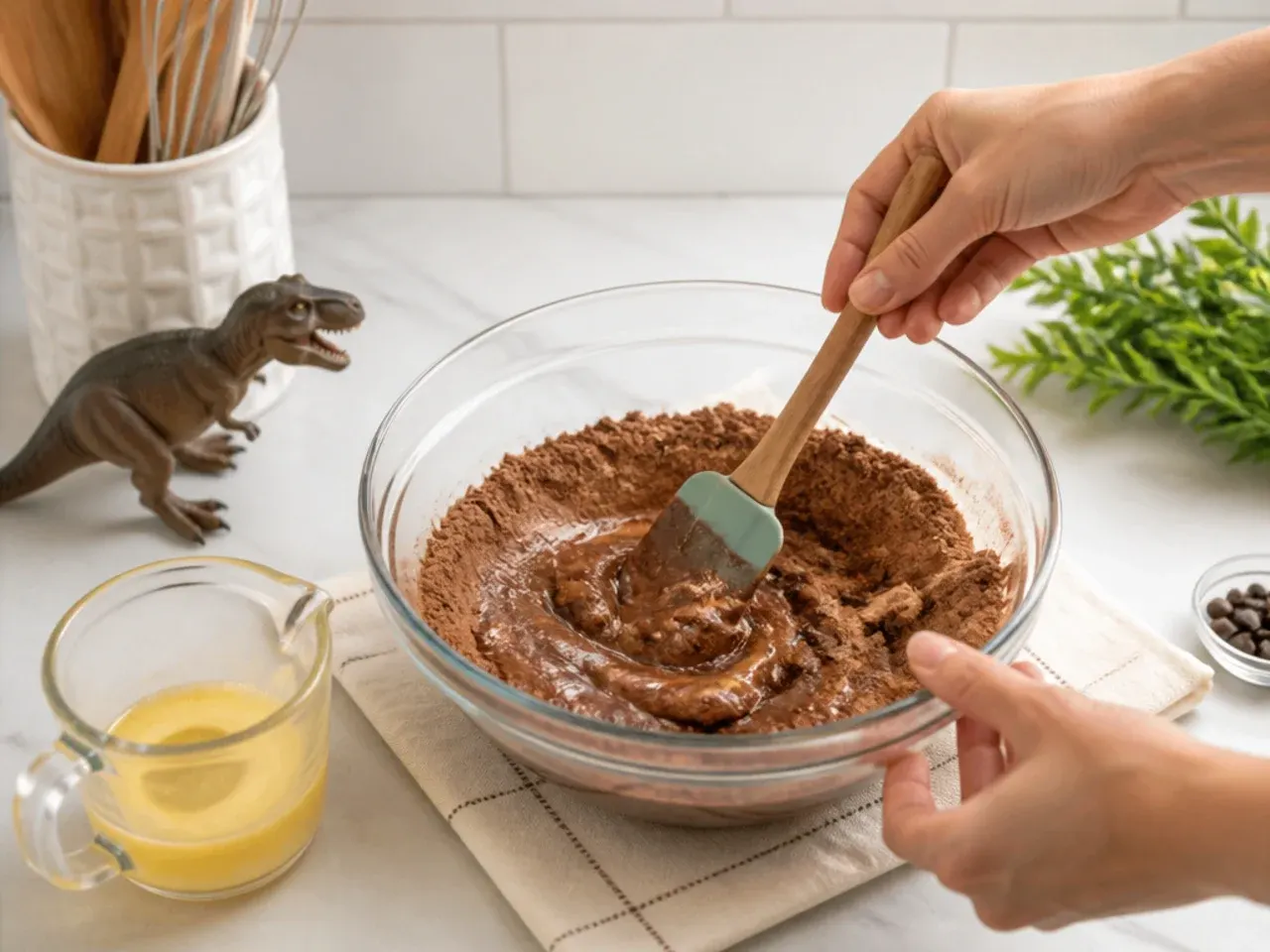 dinosaur cake topper — step 4: stir in the hot liquid
