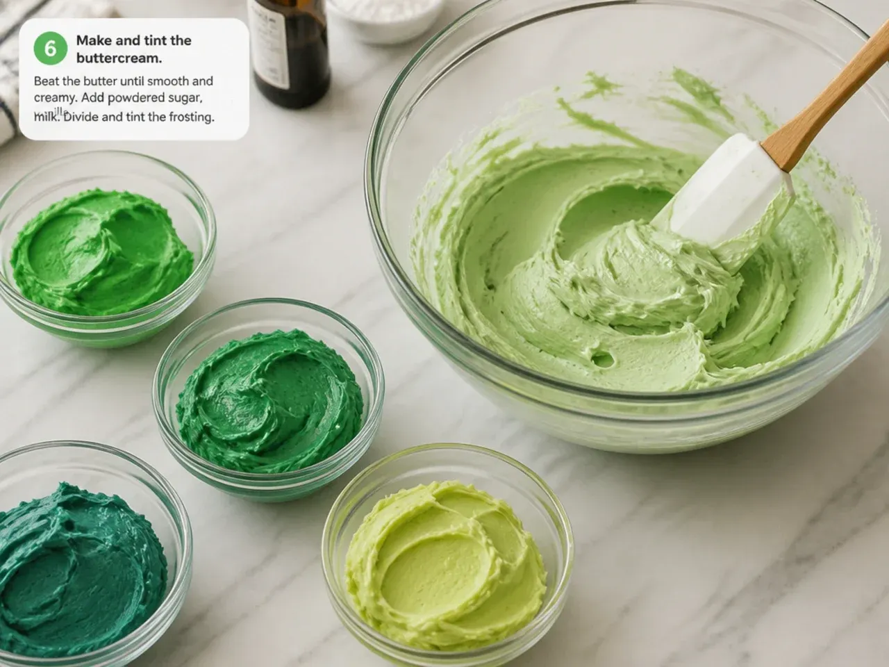 dinosaur cake vs store bought — step 6: make and tint the buttercream