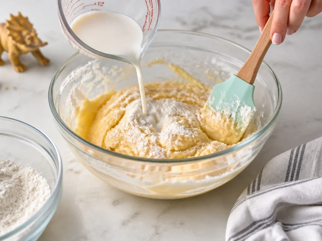 dinosaur smash cake — step 4: alternate wet and dry