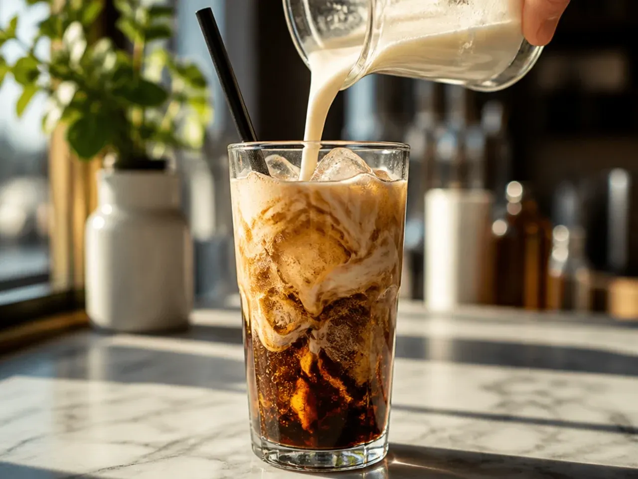 Creamy dirty vanilla coke with a thick layer of white cream floating on dark cola